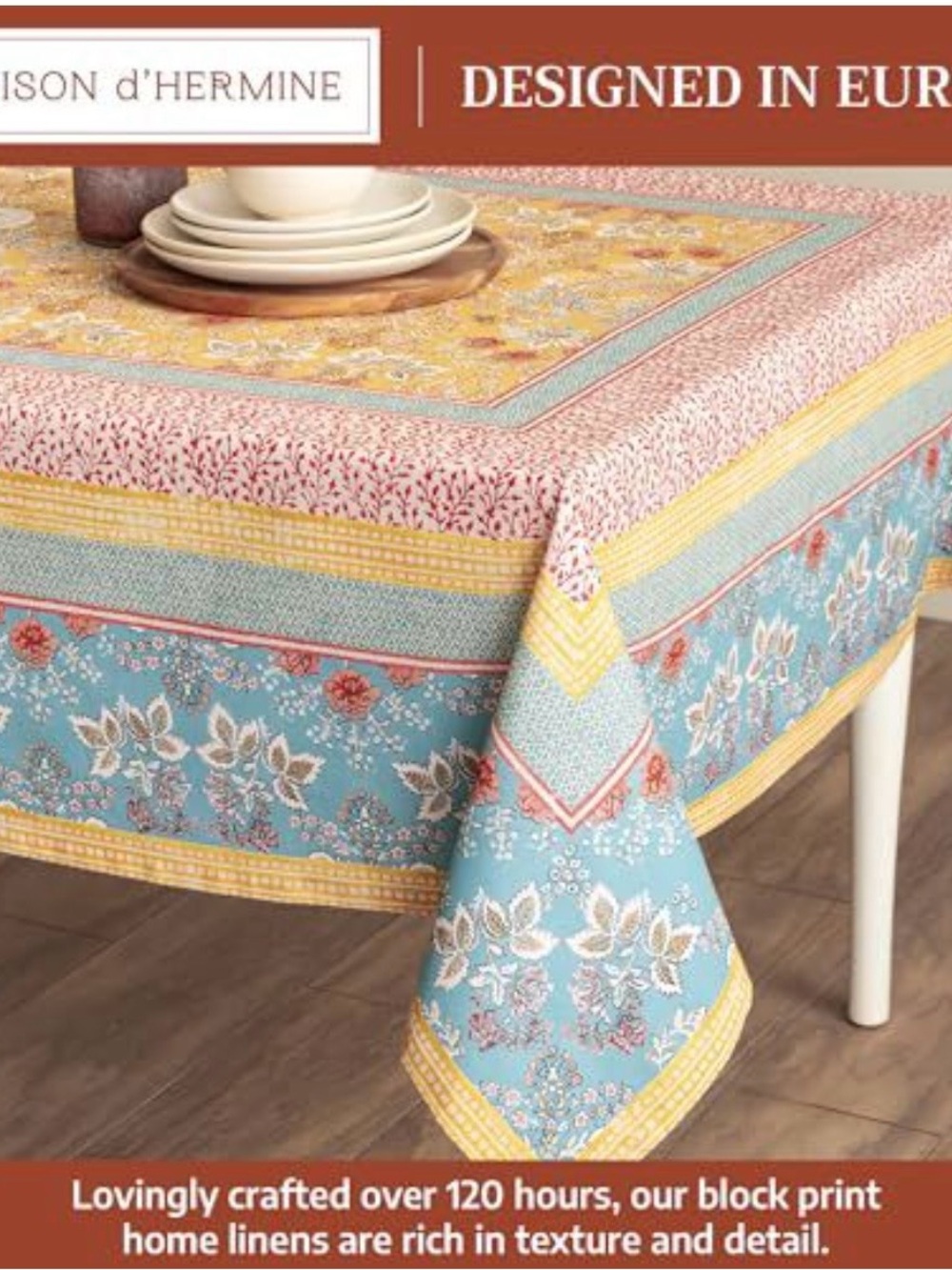 Multicolor Floral Patchwork Tablecloth — Blue, Yellow & Pink - Picture 2 of 8